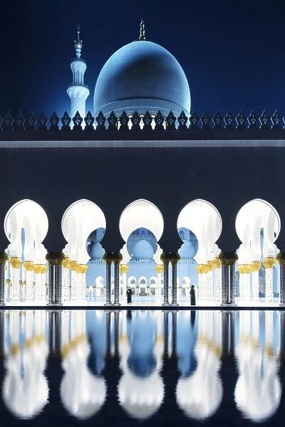 United Arab Emirates, Abu Dhabi. Sheikh Zayed Grand Mosque at night