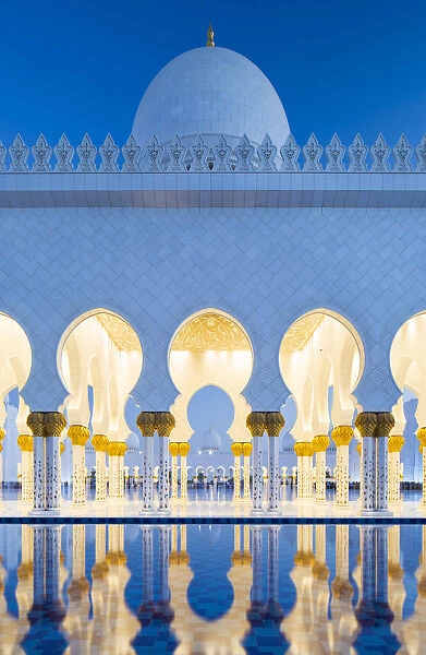 United Arab Emirates, Abu Dhabi. The water pools of Sheikh Zayed Grand Mosque combined