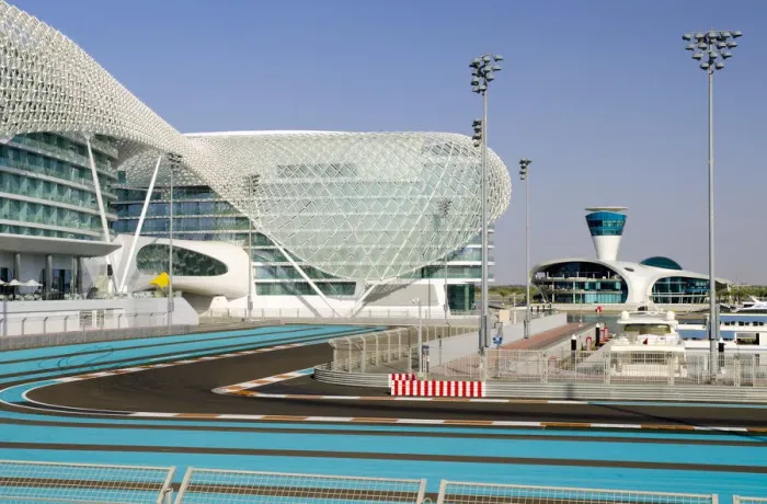 Framed Print : United Arab Emirates, Abu Dhabi, Yas Island, The Yas Hotel and Yas Marina Grand Prix Framed Print : United Arab Emirates, Abu Dhabi, Yas Island, The Yas Hotel and Yas Marina Grand Prix
