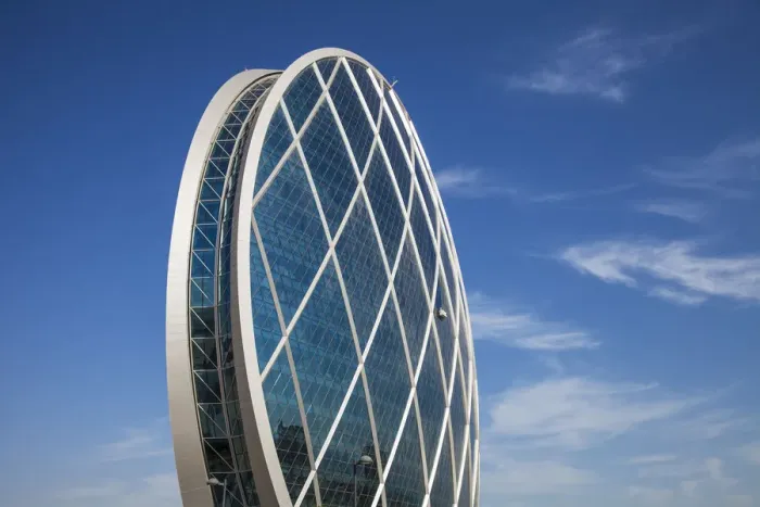 Framed Print : United Arab Emirates, Abu Dhabi, Al Raha, View of Aldar Headquarters - he first circular Framed Print : United Arab Emirates, Abu Dhabi, Al Raha, View of Aldar Headquarters - he first circular