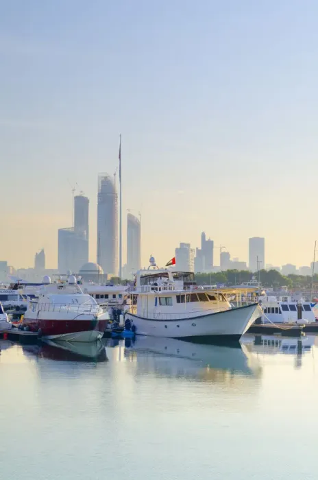 Framed Print : United Arab Emirates, Abu Dhabi, City Skyline from Abu Dhabi International Marine Framed Print : United Arab Emirates, Abu Dhabi, City Skyline from Abu Dhabi International Marine