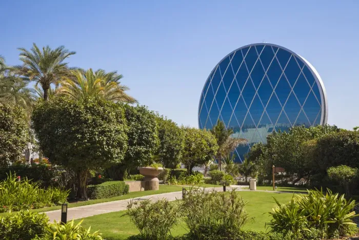 Framed Print : United Arab Emirates, Abu Dhabi, Al Raha, View of Aldar Headquarters - the first circular Framed Print : United Arab Emirates, Abu Dhabi, Al Raha, View of Aldar Headquarters - the first circular