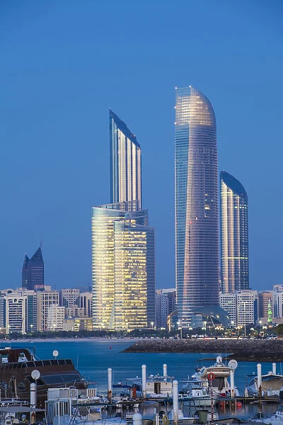 United Arab Emirates, Abu Dhabi, View of Marina and City skyline looking towards The