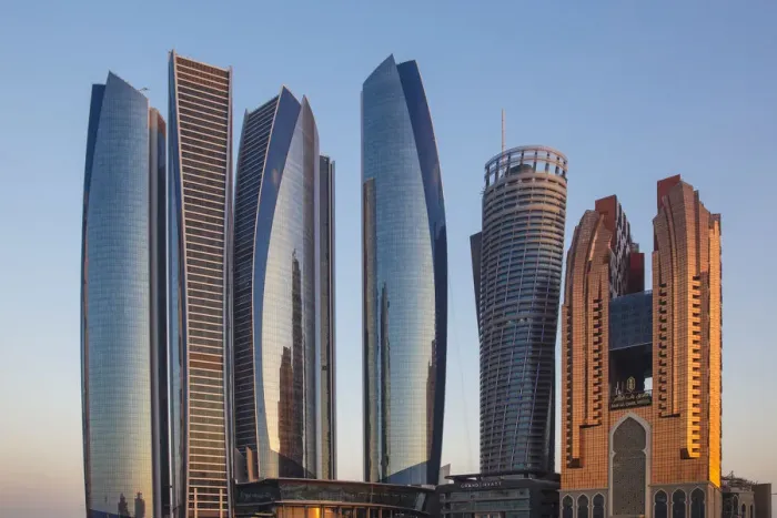 Framed Print : United Arab Emirates, Abu Dhabi, View of Etihad Towers, Grand Hyatt, and Bab Al Aasr Framed Print : United Arab Emirates, Abu Dhabi, View of Etihad Towers, Grand Hyatt, and Bab Al Aasr