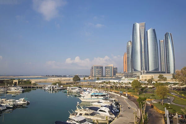 United Arab Emirates, Abu Dhabi, View of Marina and Etihad Towers