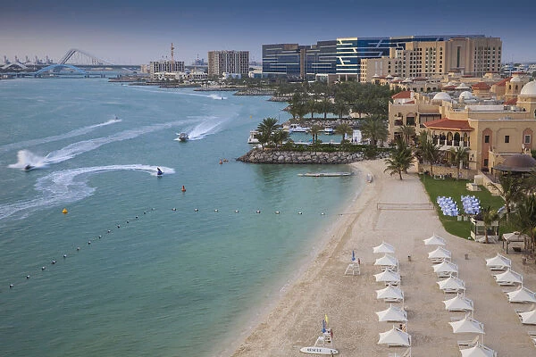United Arab Emirates, Abu Dhabi, Khor Al Maqta, View of Canal and private beach of
