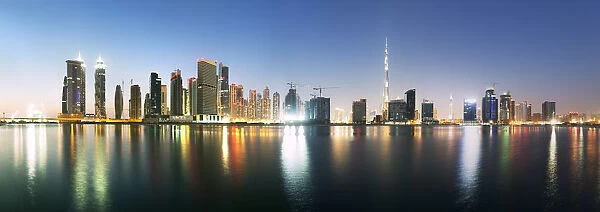 United Arab Emirates, Dubai, Cityscape from business bay at dusk