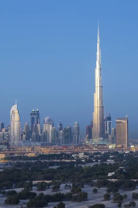 Framed Print : United Arab Emirates, Dubai, elevated view of the new Dubai skyline, the Burj Khalifa Framed Print : United Arab Emirates, Dubai, elevated view of the new Dubai skyline, the Burj Khalifa