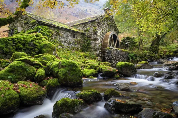 Framed Print : United Kingdom, England, Cumbria, Lake District, Borrowdale. A disused Water Mill close to the village of Seatoller