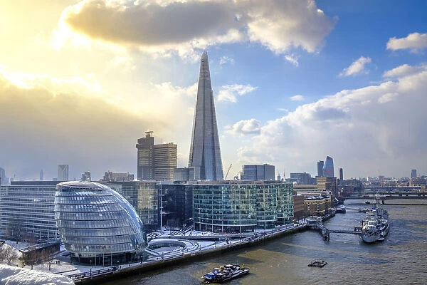 United Kingdom, England, London, Elevated view of the Shard, City Hall and the Thames