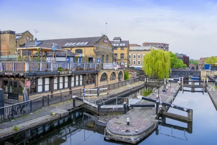 Framed Print : United Kingdom, England, London, Camden Town. Canal barges next to Camden Market Framed Print : United Kingdom, England, London, Camden Town. Canal barges next to Camden Market