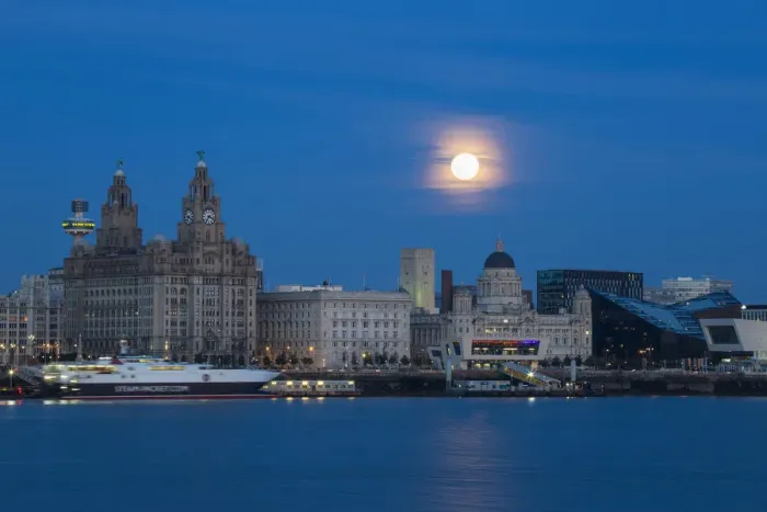 Framed Print : United Kingdom, England, Merseyside, Liverpool, Super moon over Liverpool skyline Framed Print : United Kingdom, England, Merseyside, Liverpool, Super moon over Liverpool skyline
