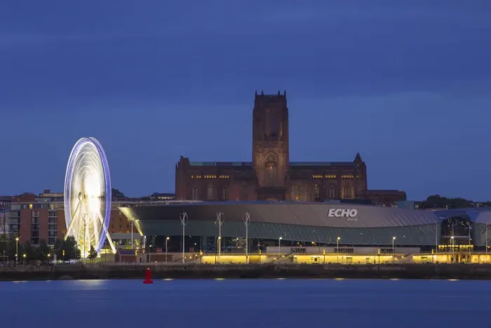 Framed Print : United Kingdom, England, Merseyside, Liverpool, View of Eco Arena and Liverpool Cathedral Framed Print : United Kingdom, England, Merseyside, Liverpool, View of Eco Arena and Liverpool Cathedral