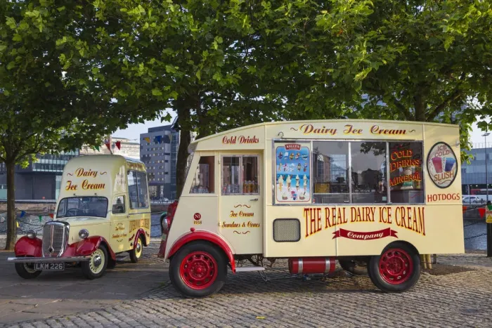 Framed Print : United Kingdom, England, Merseyside, Liverpool, Albert Dock, Vintage Ice Cream van Framed Print : United Kingdom, England, Merseyside, Liverpool, Albert Dock, Vintage Ice Cream van