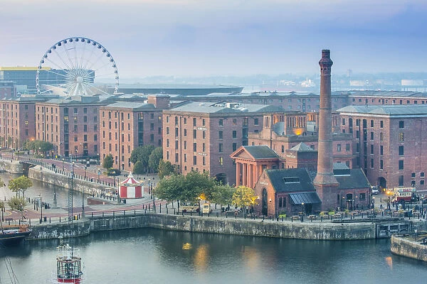 United Kingdom, England, Merseyside, Liverpool, View of Albert Docks and the Wheel