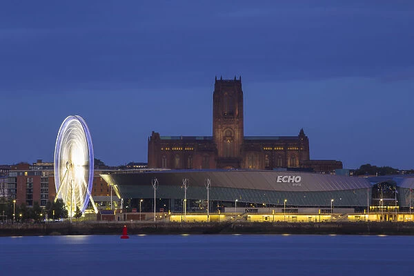 United Kingdom, England, Merseyside, Liverpool, View of Eco Arena and Liverpool Cathedral