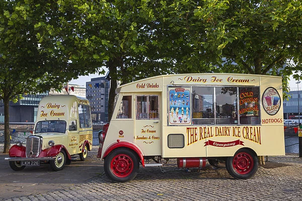 United Kingdom, England, Merseyside, Liverpool, Albert Dock, Vintage Ice Cream van