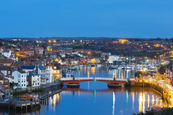 Framed Print : United Kingdom, England, North Yorkshire, Whitby. The harbour at dusk Framed Print : United Kingdom, England, North Yorkshire, Whitby. The harbour at dusk