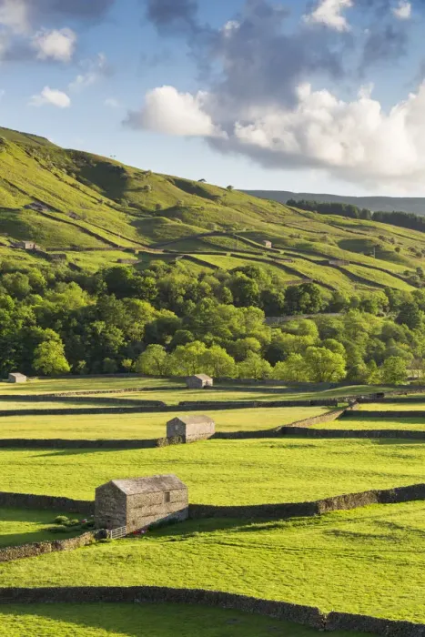 Framed Print : United Kingdom, England, North Yorkshire, Gunnerside. Traditional barns in Swaledale