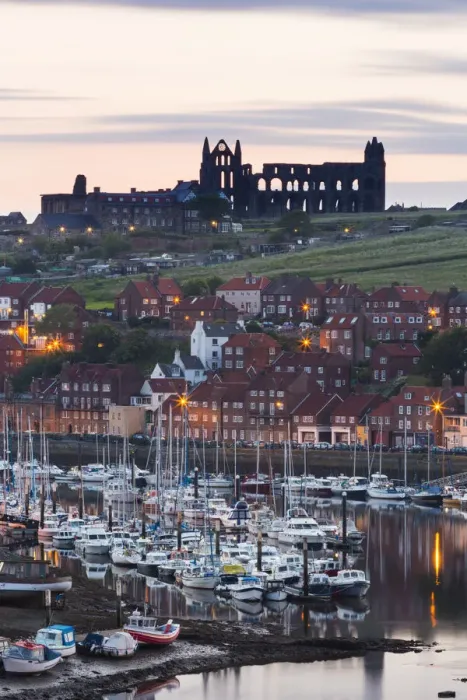 Framed Print : United Kingdom, England, North Yorkshire, Whitby. The Abbey and harbour before sunrise Framed Print : United Kingdom, England, North Yorkshire, Whitby. The Abbey and harbour before sunrise