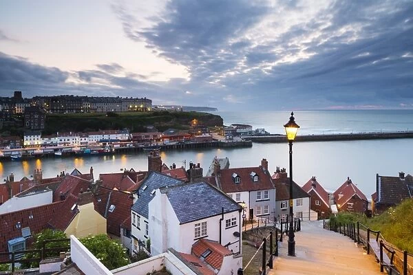 United Kingdom, England, North Yorkshire, Whitby. The harbour and 199 Steps