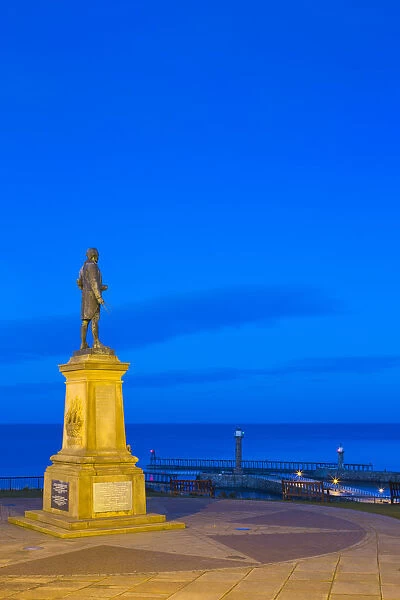 United Kingdom, England, North Yorkshire, Whitby. The Captain Cook Statue