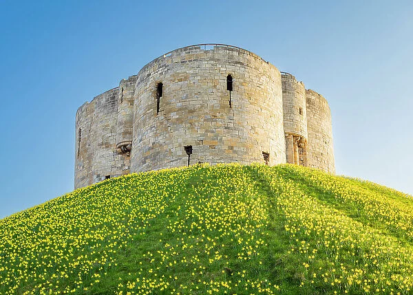United Kingdom, England, North Yorkshire, York. Dating back to the 11th Century, Cliffords Tower is the largest remaining building of York Castle and is the greatest medieval fortress in Northern England