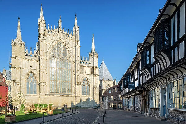 United Kingdom, England, North Yorkshire, York. College Street is home to St Williams College and the Great East Window of York Minster