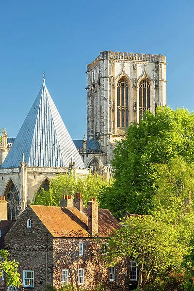 United Kingdom, England, North Yorkshire, York. The North Transept and Chapter House of York Minster on a Spring evening