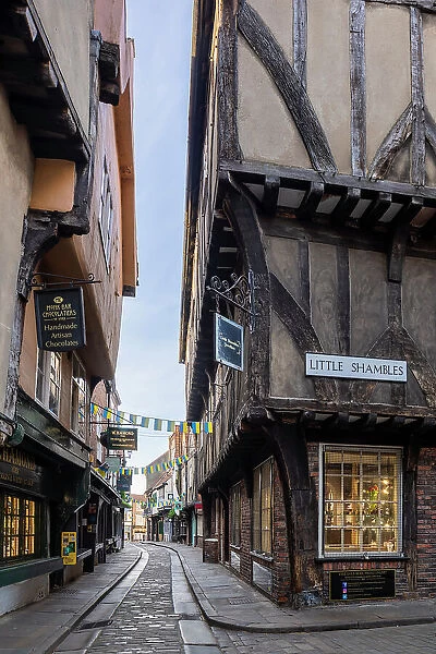 United Kingdom, England, North Yorkshire, York. Formerly consisting solely of Butchers shops the Shambles is over 1, 000 years old and is Yorks most famous street
