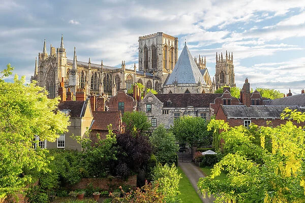 United Kingdom, England, North Yorkshire, York. The Minster on a Spring evening seen from the City Walls