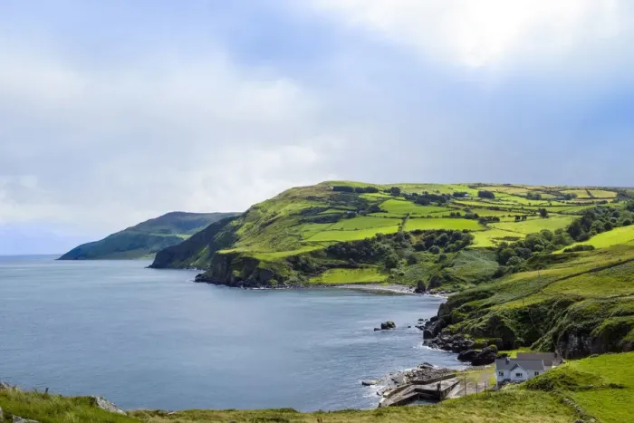 Framed Print : United Kingdom, Ireland, Northern Ireland, Antrim. view of fields