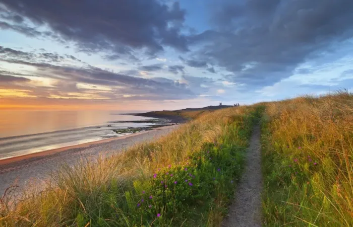 Framed Print : United Kingdom, UK, Northumberland, Sunrise at Dunstanburgh Castle
