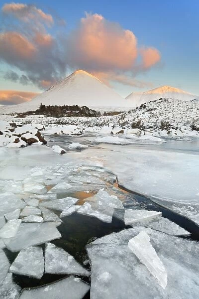 United Kingdom, UK, Scotland, Highlands, Red Cuillin during a majestic Winter sunset