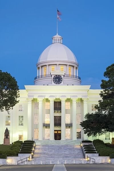 United States, Alabama, Montgomery. Alabama State Capitol building at dusk, former