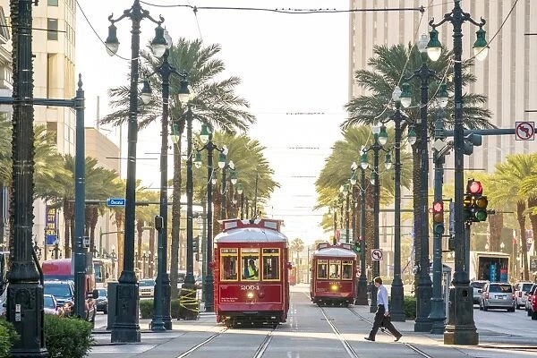 United States, Louisiana, New Orleans. Canal Street streetcar line in the French Quarter