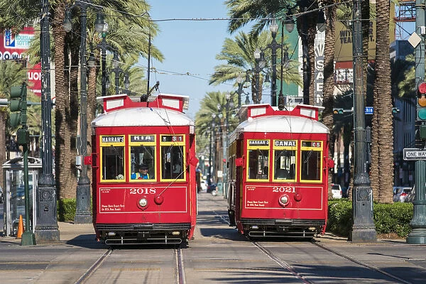 United States, Louisiana, New Orleans. Canal Street streetcar line in the French Quarter