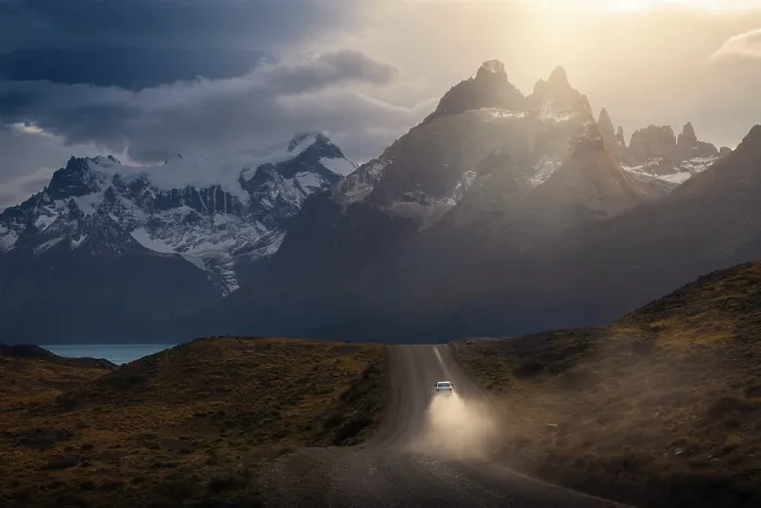 Framed Print : Unpaved road with Mountains in the background, Ultima Esperanza, Torres del Paine NP, Region de Magallanes y de la Antartica Chilena, Patagonia, Chile Framed Print : Unpaved road with Mountains in the background, Ultima Esperanza, Torres del Paine NP, Region de Magallanes y de la Antartica Chilena, Patagonia, Chile