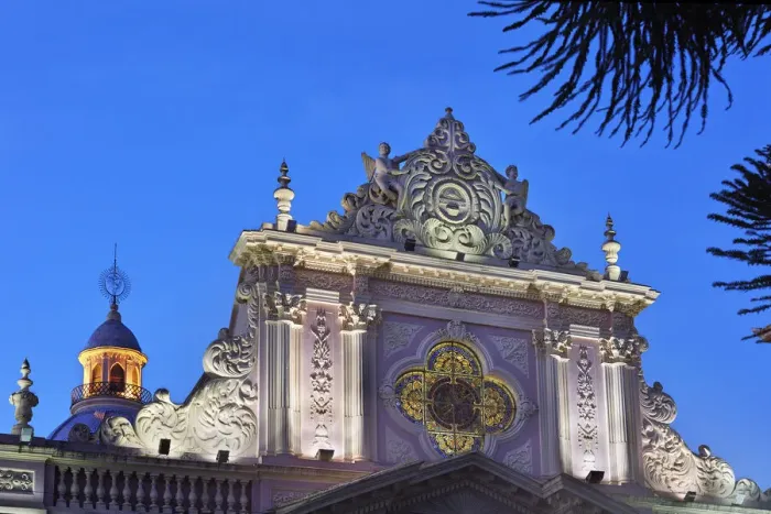 Framed Print : The upper part of the Salta Cathedral in Andean Baroque style architecture at twilight, Salta Historical Cask, Argentina Framed Print : The upper part of the Salta Cathedral in Andean Baroque style architecture at twilight, Salta Historical Cask, Argentina