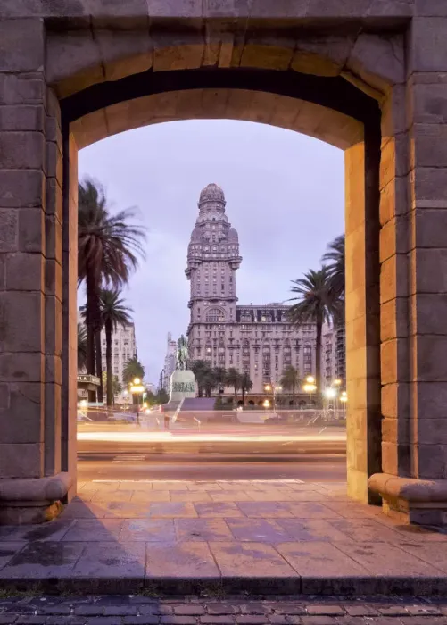Framed Print : Uruguay, Montevideo, The Salvo Palace and the Independence Square viewed through Framed Print : Uruguay, Montevideo, The Salvo Palace and the Independence Square viewed through