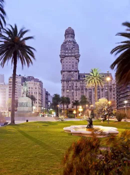 Framed Print : Uruguay, Montevideo, Twilight view of the Independence Square