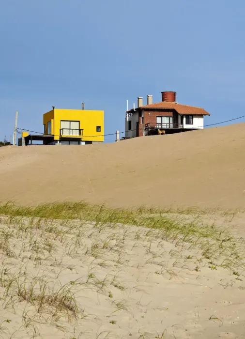 Framed Print : Uruguay, Rocha Department, Punta del Diablo, Houses on the dunes Framed Print : Uruguay, Rocha Department, Punta del Diablo, Houses on the dunes