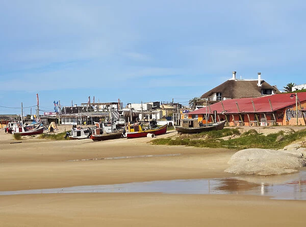 Uruguay, Rocha Department, Punta del Diablo, View of the Fishermans Beach Los Botes