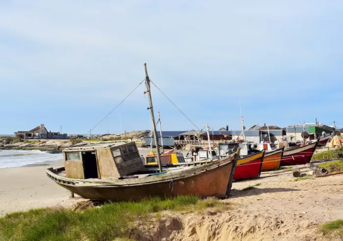 Framed Print : Uruguay, Rocha Department, Punta del Diablo, View of the Fishermans Beach Los Botes Framed Print : Uruguay, Rocha Department, Punta del Diablo, View of the Fishermans Beach Los Botes