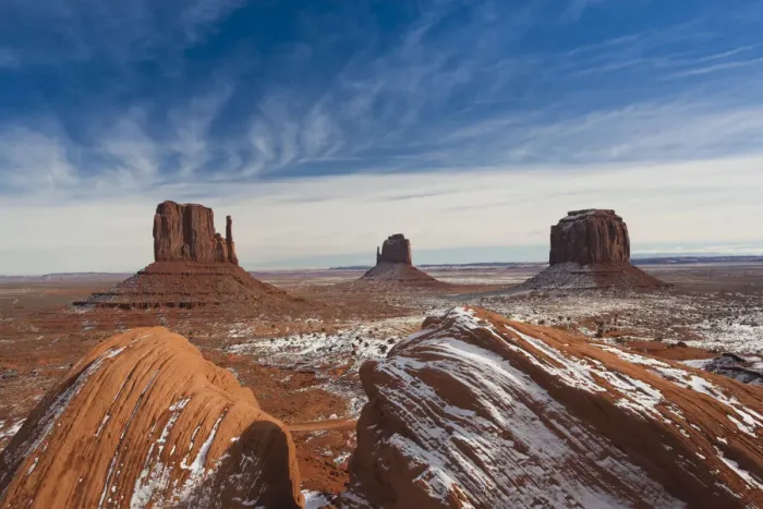 Framed Print : USA, Arizona, Monument Valley Navajo Tribal Park, Monument Valley in the snow