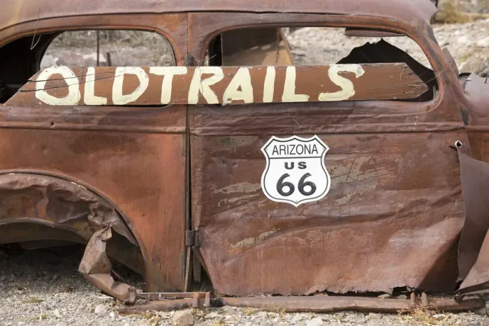 Framed Print : USA, Arizona, Oatman, Route 66, old car rusting away by the side of the road Framed Print : USA, Arizona, Oatman, Route 66, old car rusting away by the side of the road