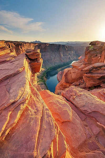 USA, Arizona, Page, elevated view of the Horse Shoe Bend at sunset