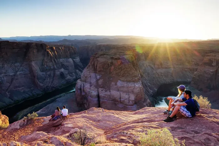 Framed Print : USA, Arizona, Page, tourists enjoying the elevated view of the Horse Shoe Bend at sunset Framed Print : USA, Arizona, Page, tourists enjoying the elevated view of the Horse Shoe Bend at sunset