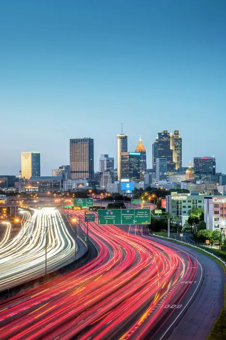 Framed Print : USA, Atlanta, Georgia, Downtown Skyline, Interstate 75, Fulton County, Dusk Framed Print : USA, Atlanta, Georgia, Downtown Skyline, Interstate 75, Fulton County, Dusk