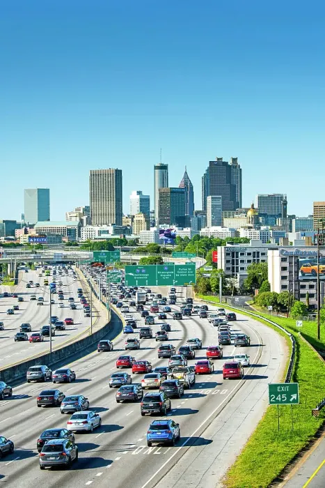 Framed Print : USA, Atlanta, Georgia, Downtown Skyline, Interstate 75, Fulton County Framed Print : USA, Atlanta, Georgia, Downtown Skyline, Interstate 75, Fulton County